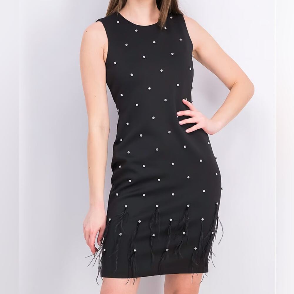Calvin Klein Women's Rhinestone Embellished Sheath Dress Black Sz 8